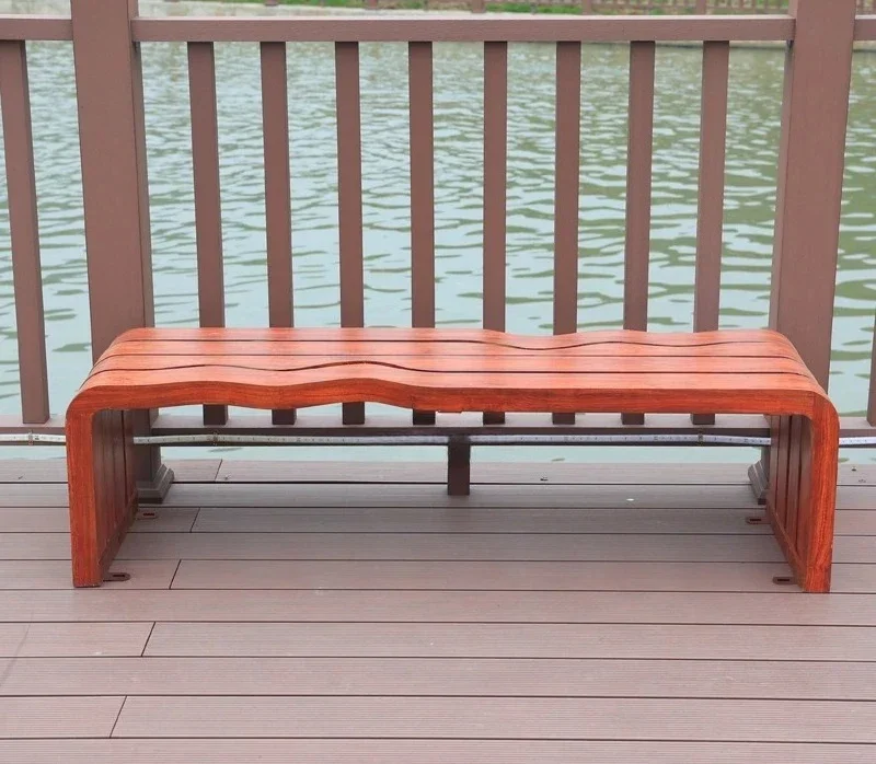 Banc d'extérieur en fer forgé, chaise de loisirs pour la communauté, banc double carré d'extérieur, banc de jardin en bois massif