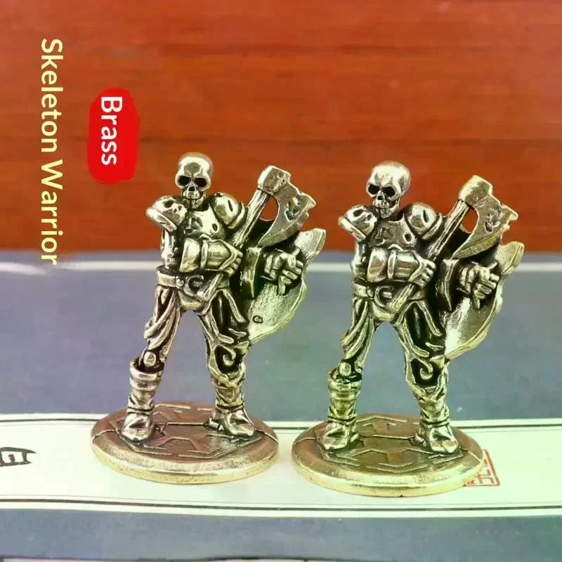 Retro Brass Skeleton Warrior Statue Desktop Ornaments Home Room Decorations Skeleton Man Figurines Miniatures