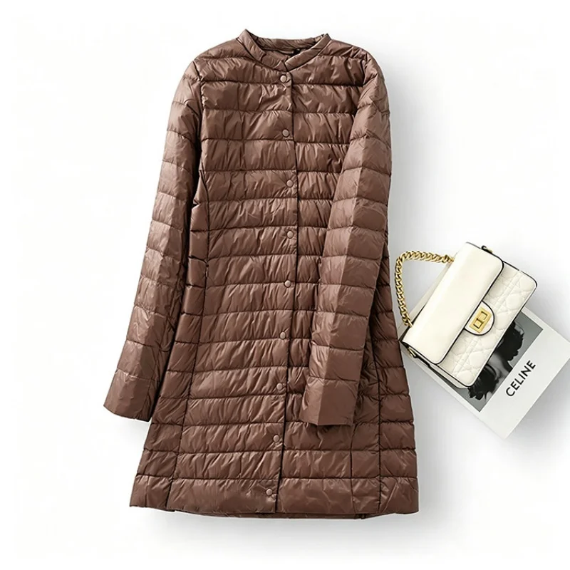 Autumn Winter Single-breasted Midi Long Down Coat Women Ultra Light White Duck Down Jacket Parkas Ladies Bigsize Puffer Outwears