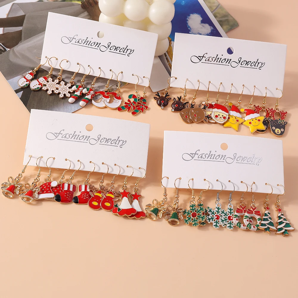 New Fashion Christmas Earrings Santa Claus Elk Snowflake Bell Snowman Earrings for Women Girls New Year Jewelry Gifts