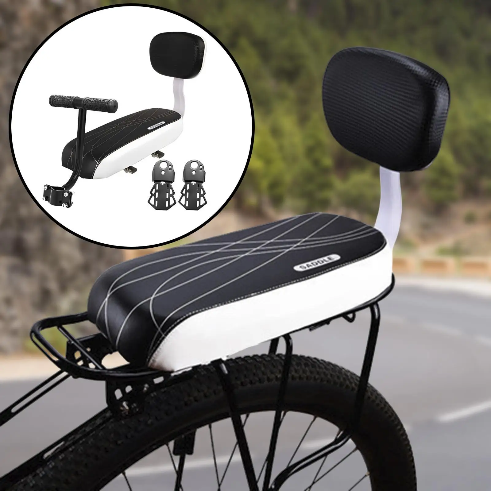 Bike Rear Back Seat Cushion with Handle Armrest Footrest Pedal Children Seat