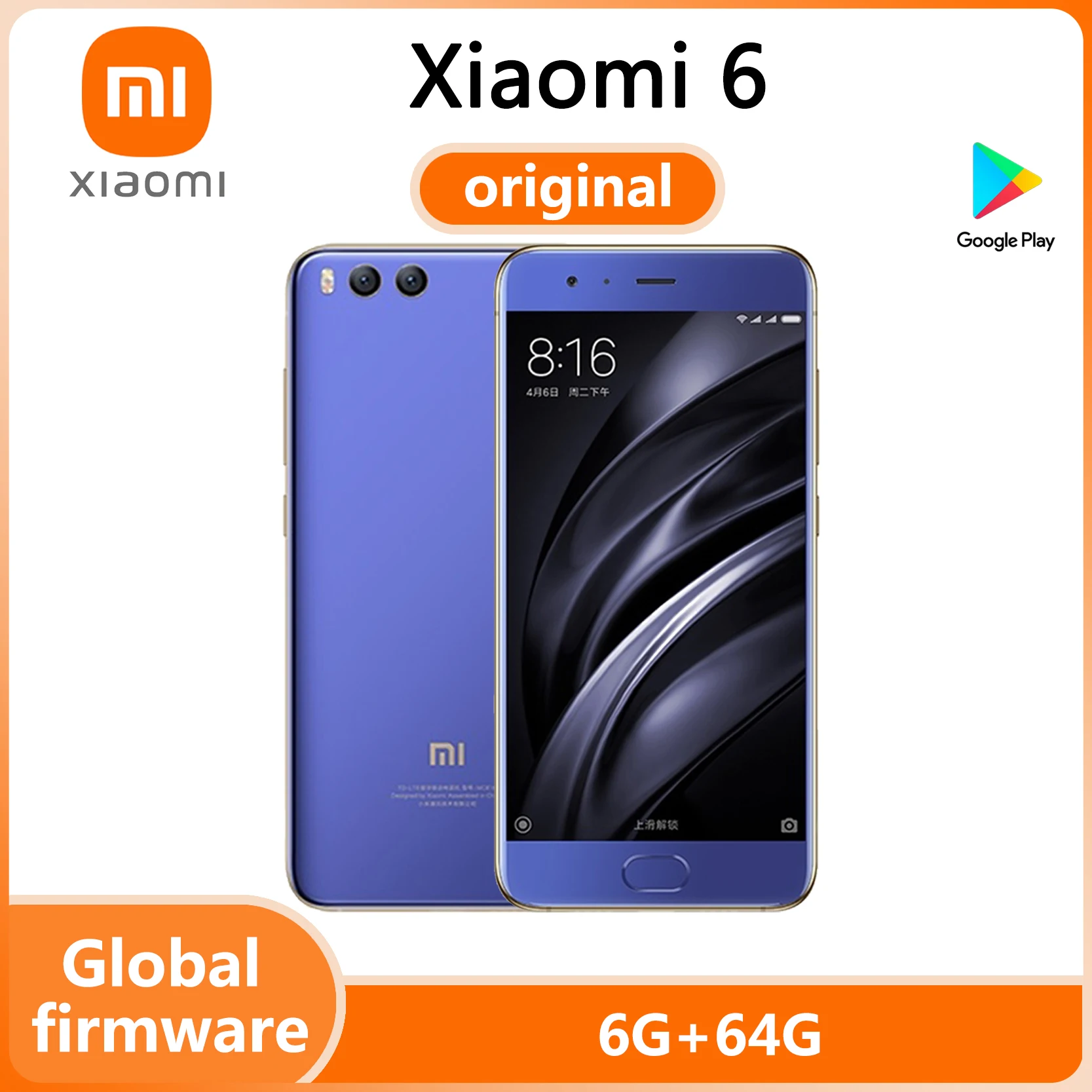 

xiaomi 6 smartphone 5.15 inches 1080 x 1920 pixels Android 7.1.1 Fingerprint 3350 mAh Fast charging global version cellphone