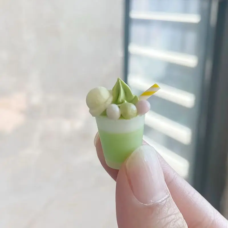 1/12 Dollhouse Miniature Mini Simulation Matcha Ice Cream Cup Model For Doll House Decoration Accessories Kids Pretend Play Toys