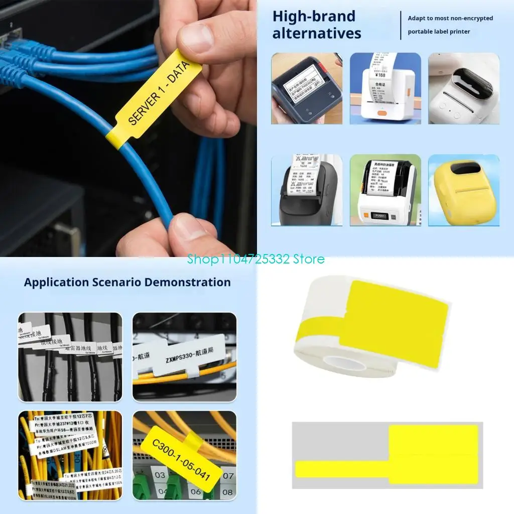 P5EA 1 Roll Waterproof Cable Label for Management Can Write On, Selves Adhesive Wire Label Printable for Printer Handwriting