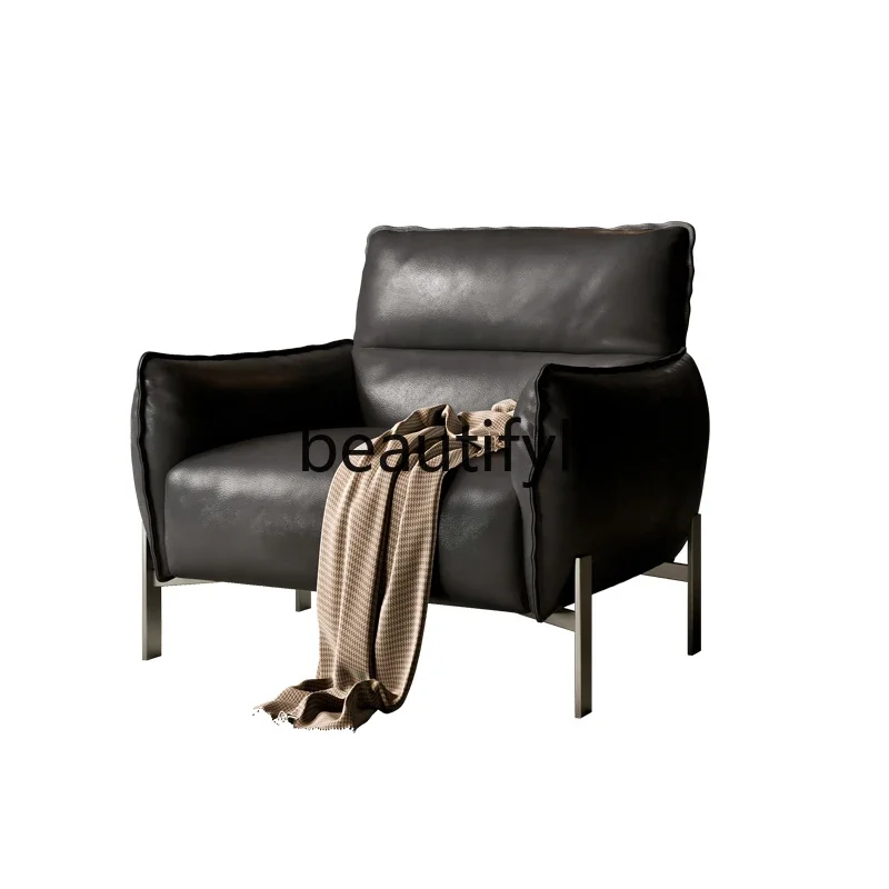 

Italian minimalist living room sofa chair leisure chair simple leather first layer cowhide home balcony chair