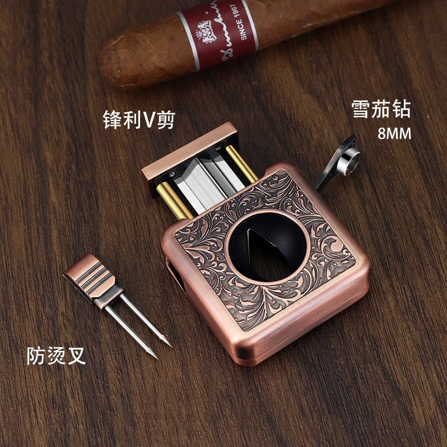 Cigar Cutter4-in-1 Multifunctional Bracket Scissors V-Blade Sharp Retro Drill Hole Punch Cigars Guillotine Accessories Men Gifts
