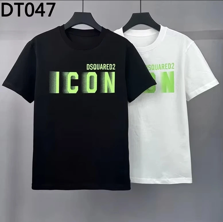 Wide Version ICON Letter Printing Short-sleeved T-shirt Crew Neck T Fashion Men Women Short-sleeved Top Cotton Half-sleeved T