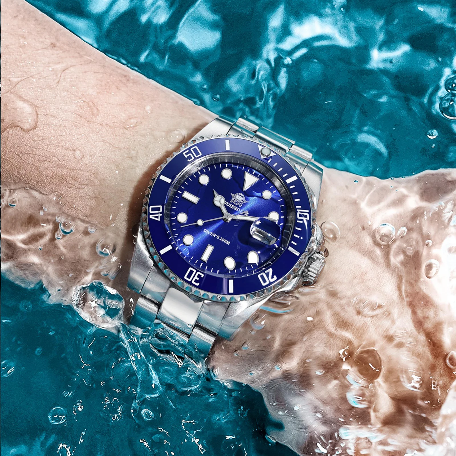 ADDIESDIVE Men's European and American Business Leisure Quartz Watch Stainless Steel Watch 200m Waterproof Outdoor Sports Watch