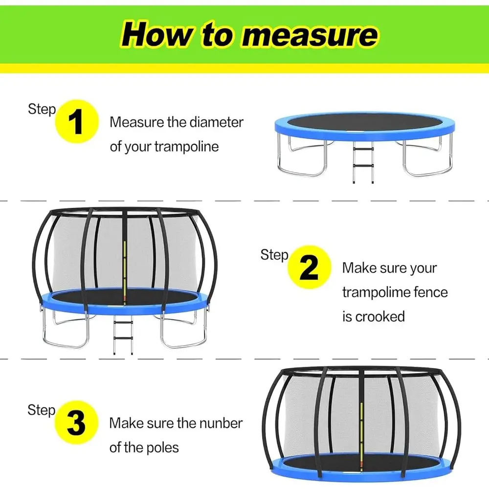 استبدال شبكة أمان الترامبولين، شبكة محيطة من الترامبولين مقاومة للأشعة فوق البنفسجية بطول 12 قدمًا مع سحابات وأبازيم، تناسب معظم O #6