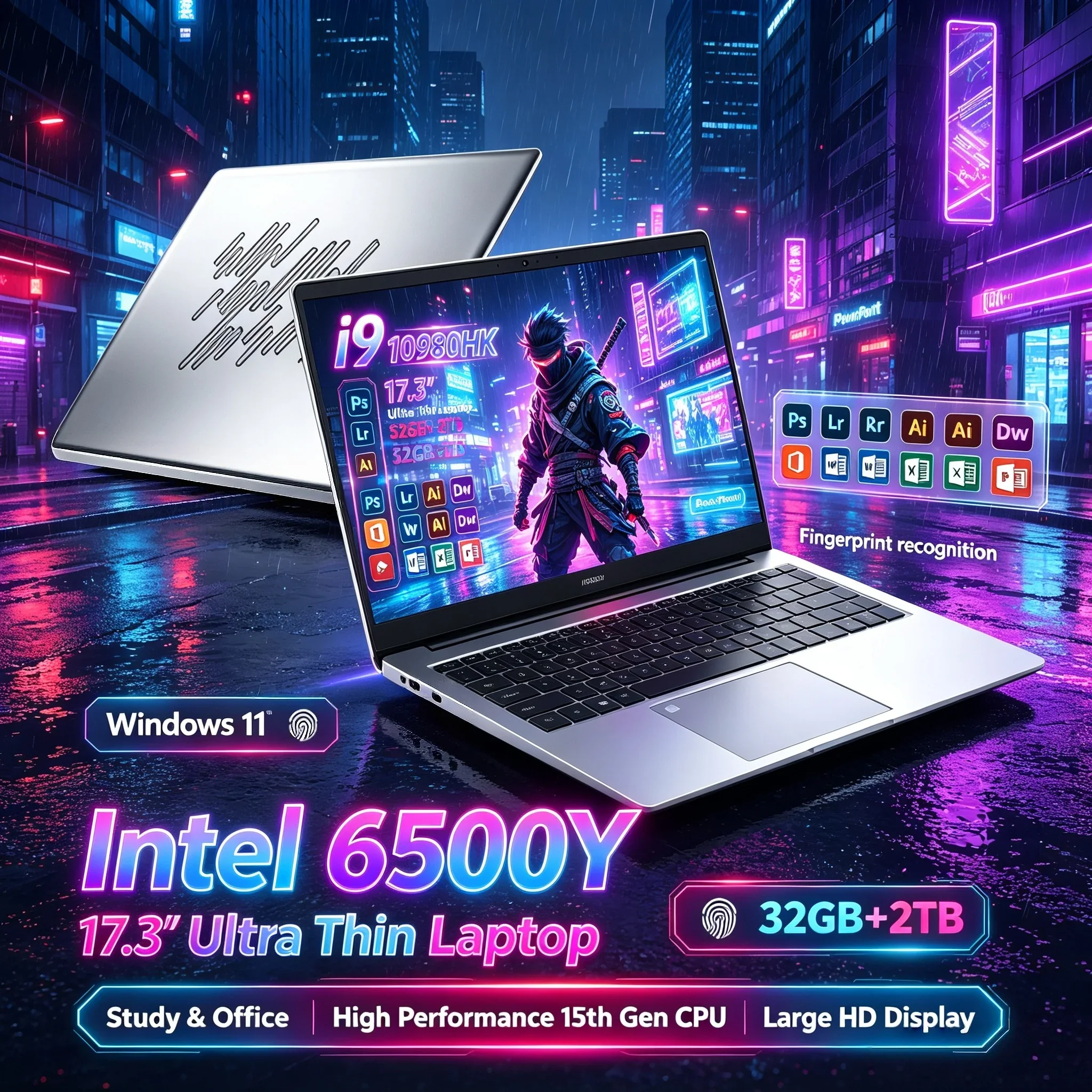 New 17.3'' Inch Portable Laptop Computer Intel 6500Y 32GB RAM 2TB SSD Win11 WiFi6 BT5.2 Big Display Notebook PC For Office Home