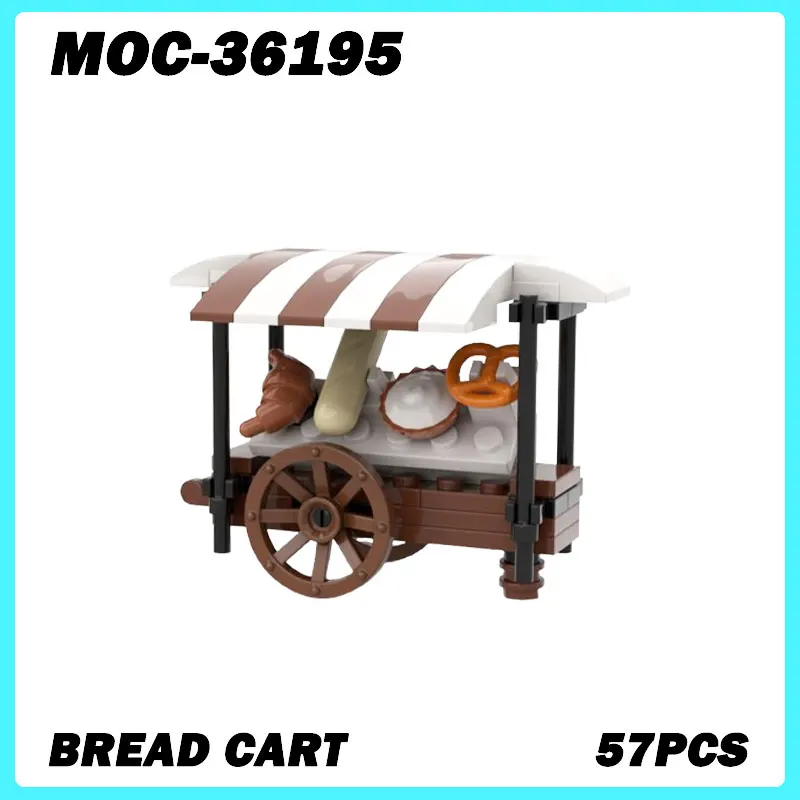 MOC-36195 Micro Architecture Small Granule Bread Cart Building Blocks, DIY Model Bricks Puzzle Toys Brick Birthday Gifts 57PCS