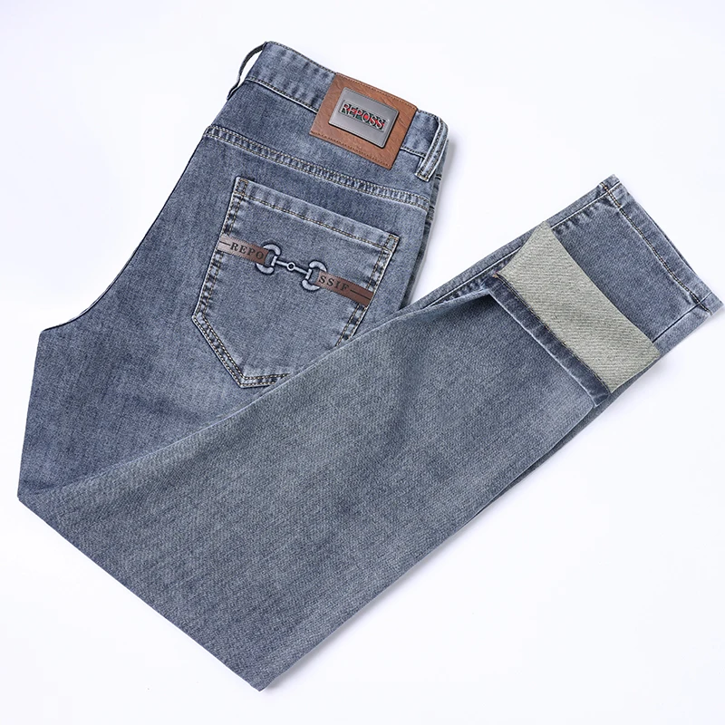 2024 new high-end light luxury Slim small straight stretch versatile men's jeans simple fashion trend senior gray pants