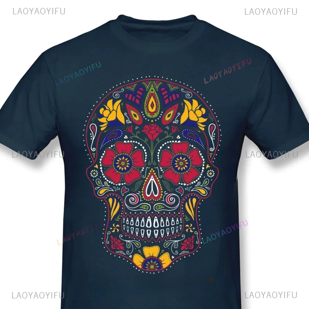 

Забавная футболка с мексиканским сахарным черепом 2024, популярное новое поступление, хлопковая рубашка большого размера «День мертвых» для мужчин, повседневная комфортная футболка