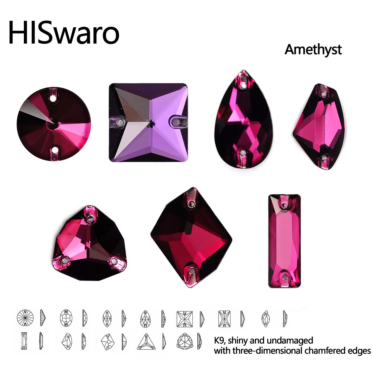 

Стразы HISwaro из аметиста, пришивные, стеклянные, с плоским дном, для рукоделия, декоративные хрустальные камни для сумок и одежды