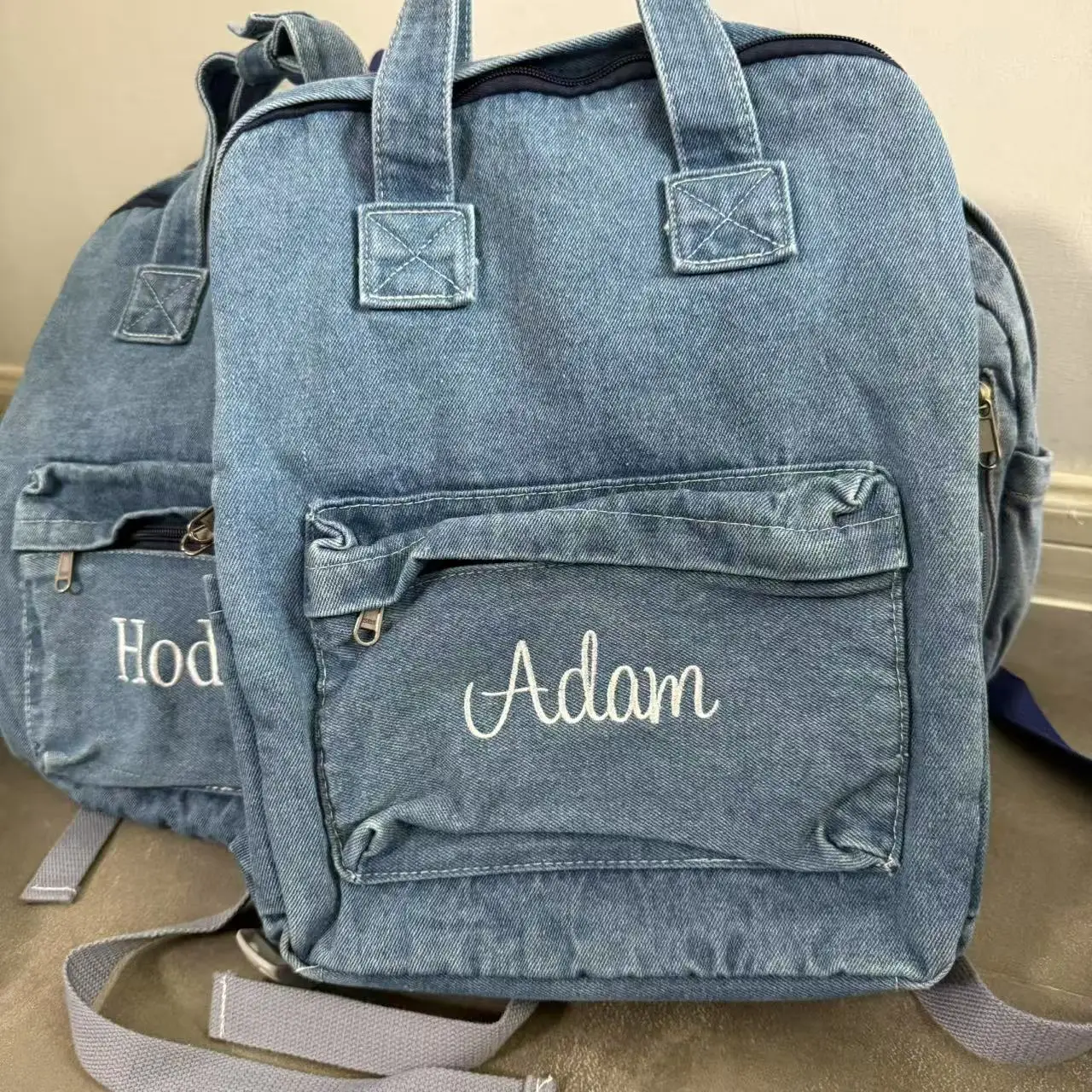 

Women's Denim Backpack Personalized Gift Bag Embroidered Name Kids Adult Shoulder Bags Simple College Student Denim Schoolbag