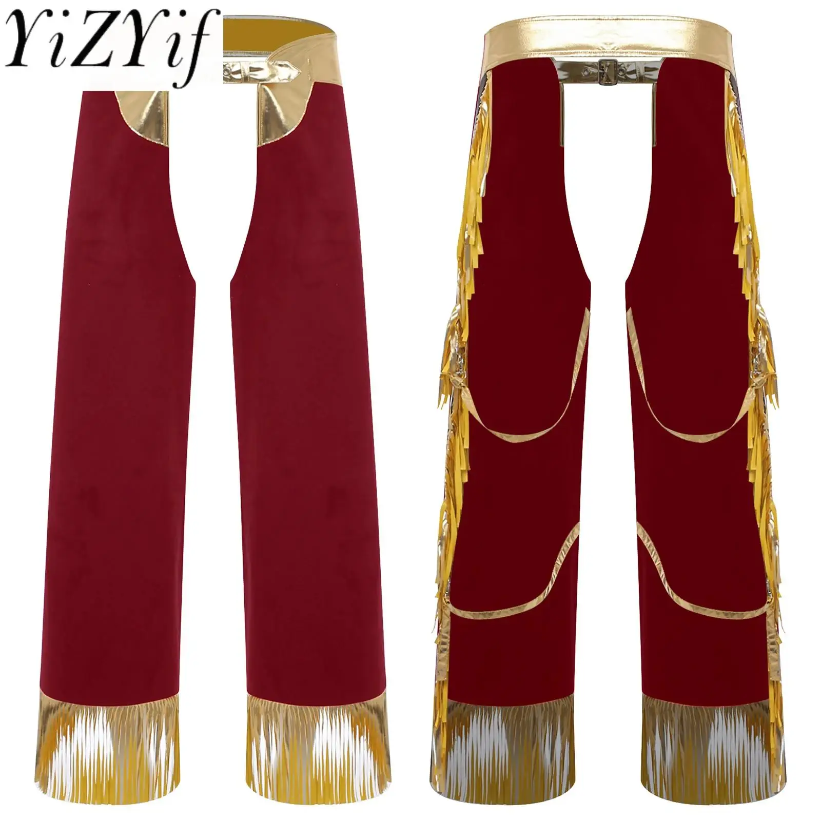 

Mens Stylish Cowboy Chaps Pants Metallic Crotchless Back Cutout Long Pants Cowboy Briefs Cover Pants for Halloween Carnival