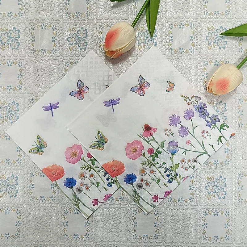 20pcs 33cm New Flowers, Butterflies, Napkins Wedding Wine Glasses Flower Arrangement Paper Printed Paper DIY Decoupage Paper
