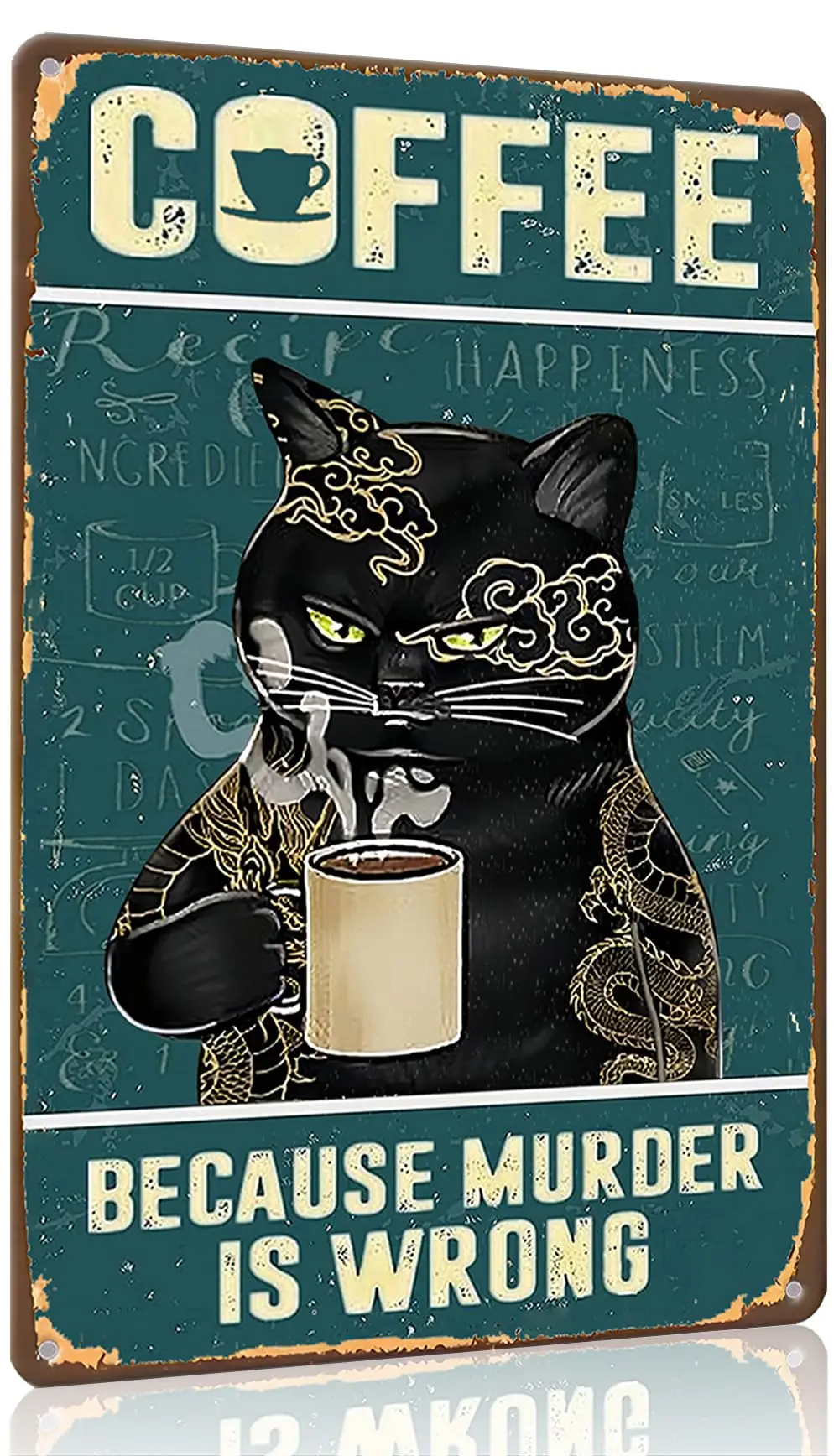 Vintage Black Cat Coffee Because Murder Is Wrong Metal Sign for Home Kicthen Cafe Bar Wall Decor Coffee Lovers Gift 8x12 Inch