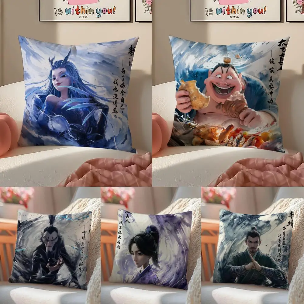 Nezha Demon Child Stirs the Sea Cushion Cover Linen Pillowcase Cover Soft Decor for Sofa Home Room