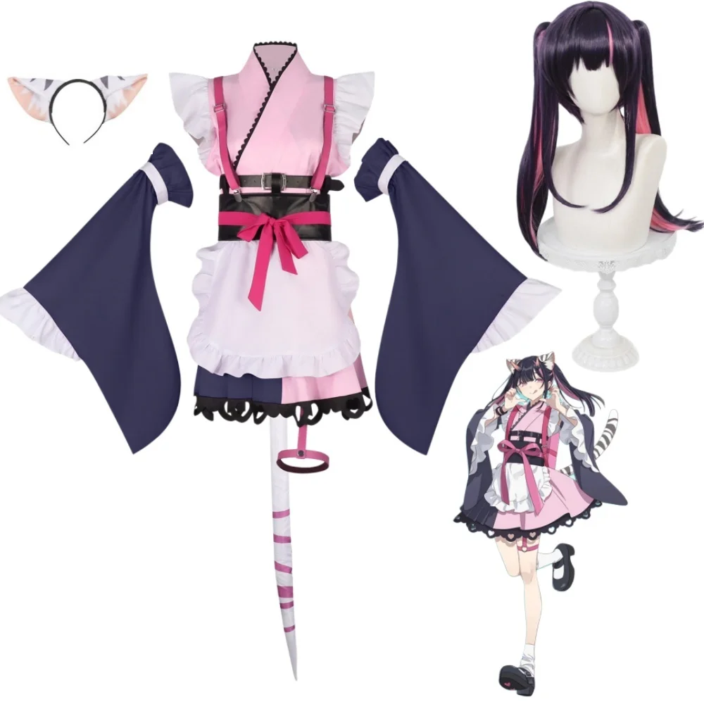 

Костюм для косплея «Космическая принцесса Кагуя» (Комазава), с хвостом, синтетическим париком, головным убором горничной, наряд для вечеринки и карнавала