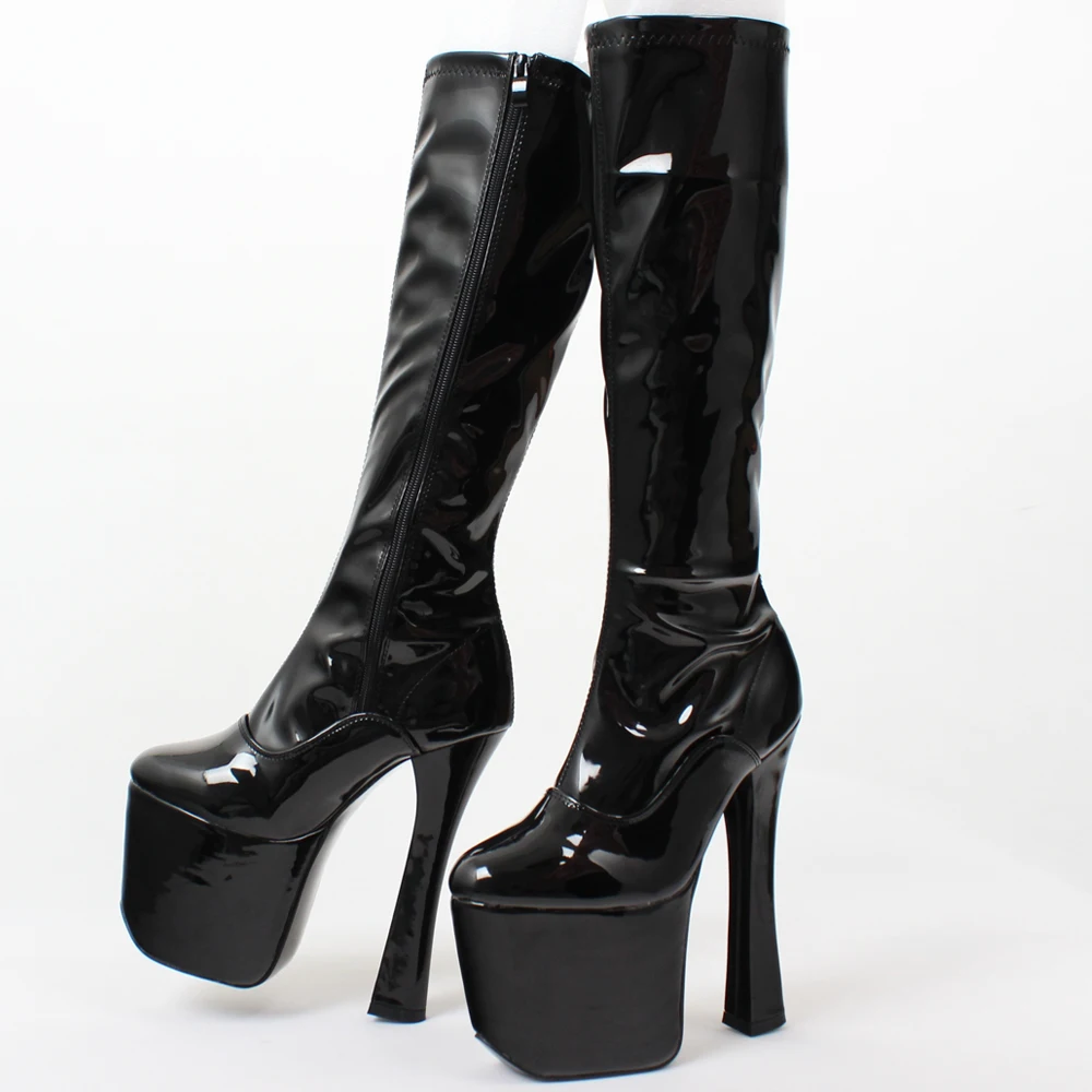 JIALUOWEI  20cm Extreme High Heel Thick Chunky Heels Platform Women Knee-High Long Boots -Exotic,Fetish,Sexy,Shoes