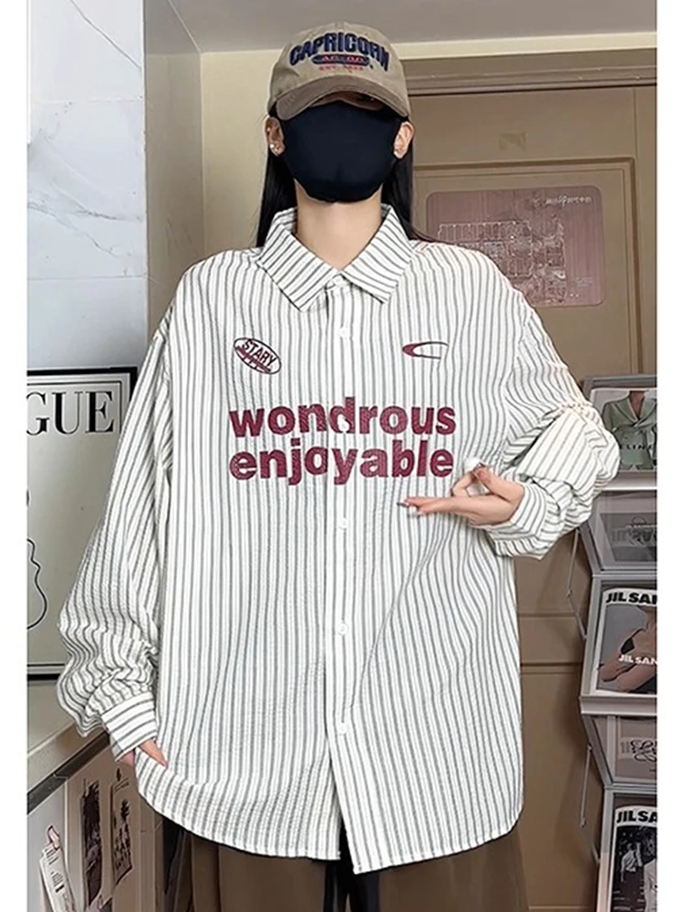 

White American Streetwear Printed Long Sve irt Men's Spring Casual Sle High End Feeling Design Layered Top irt