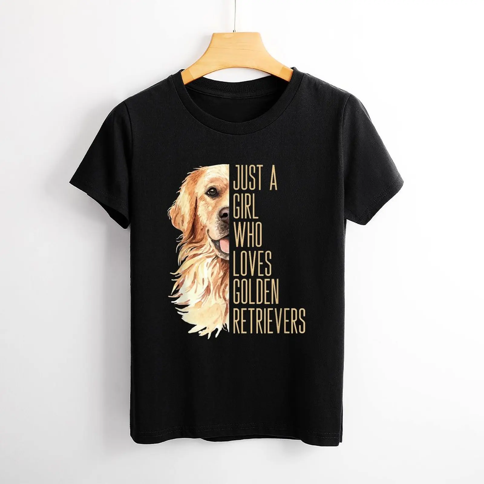 Cute Golden Retriever - Just a girl who loves goldens T Shirt Graphic Shirt Casual Short Sleeved Female Tee T-Shirt Size S-4XL