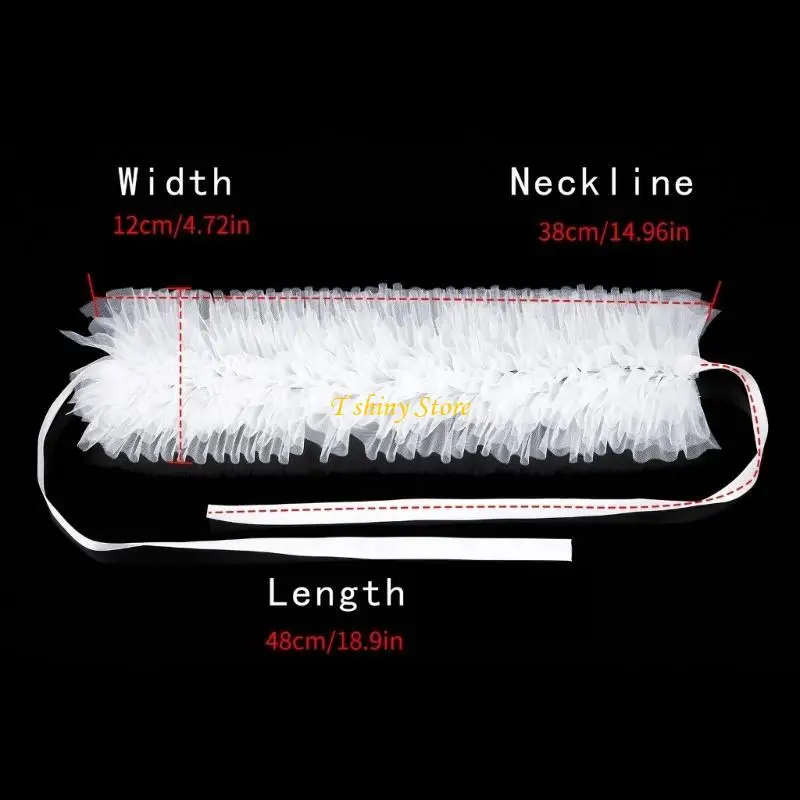N58f Femmes Mesh superficielle Ruffle Faux Coll Colliers Up Chokers Renaissances Small Neck Ruff Collar Châle pour Halloween