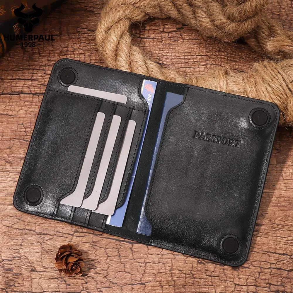 Top-Grain Cowhide Passport Holder - Premium Genuine Leather Document Organizer - Travel Passport Case