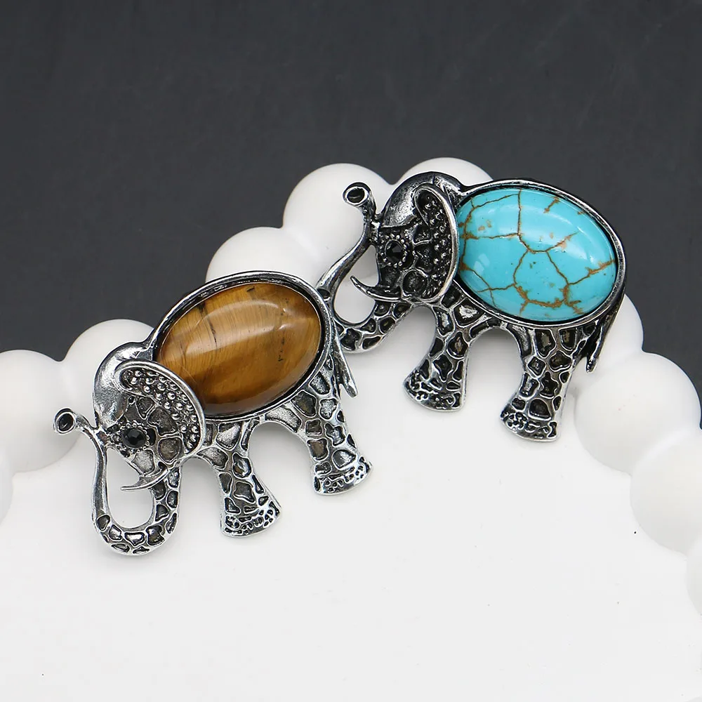 

Fashionable Natural Stone Pendant 36x44mm Elephant-shaped Tiger Eyes Handmade Charm DIY Women's Fashion Jewelry Brooch Necklace
