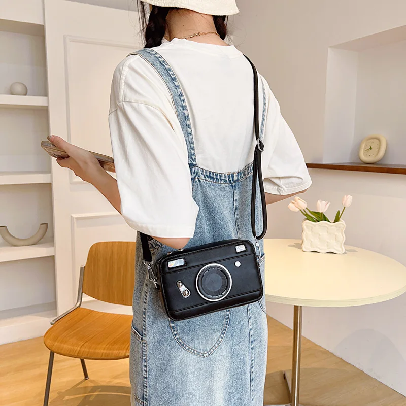 PU Small Square Color Matching Shoulder Bags Zipper Camera Shape Unique Design Crossbody Bags for Women 2024 Fashion New Style