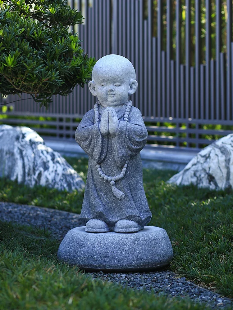 Japanese garden decoration stone carving little monk buddha statue monk water landscaping Chinese outdoor Zen decorations