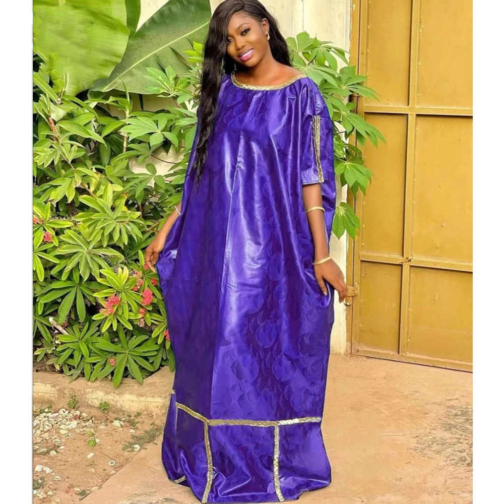 Royal Blue Bazin Riche Long Dresses For African Wedding Women Evening Gowns Basin Riche Dashiki Robe African Clothing