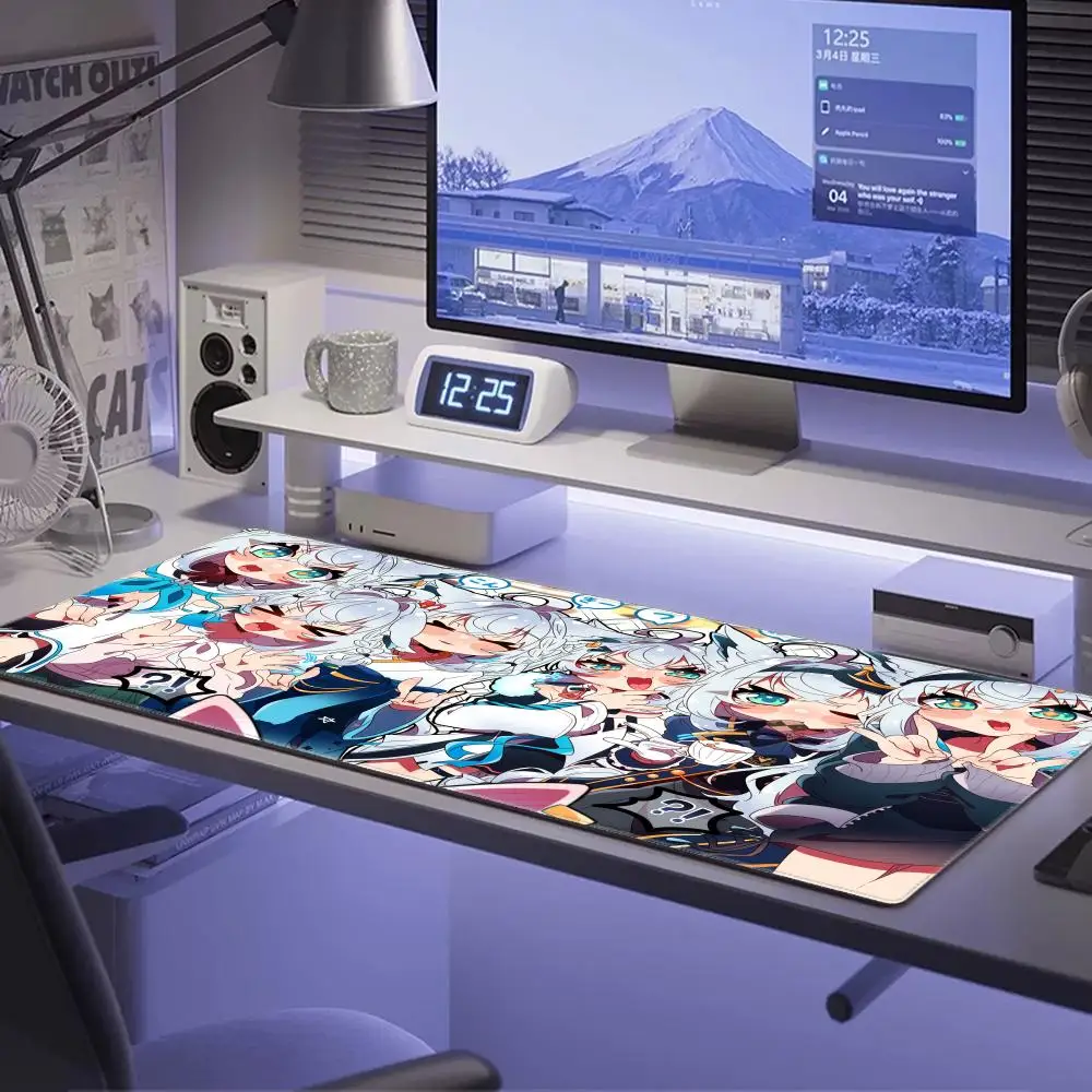 Alfombrilla de ratón Shirakami Fubuki para ordenador portátil Hololive, alfombra para teclado blanco y negro, alfombrilla para ratón de Chica de Anime Kawaii, alfombrilla de escritorio para gabinete de jugador XXL