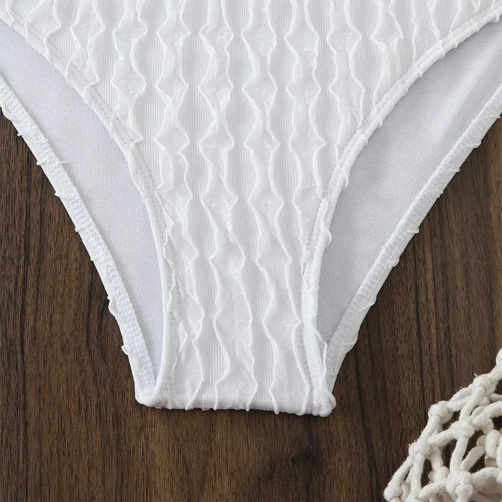 3Pcs/Set Fashion Summer Women Swimsuit Mesh Cover Up Party Cover-up Swimwear Long-sleeve Casual Bikini Set for Beach