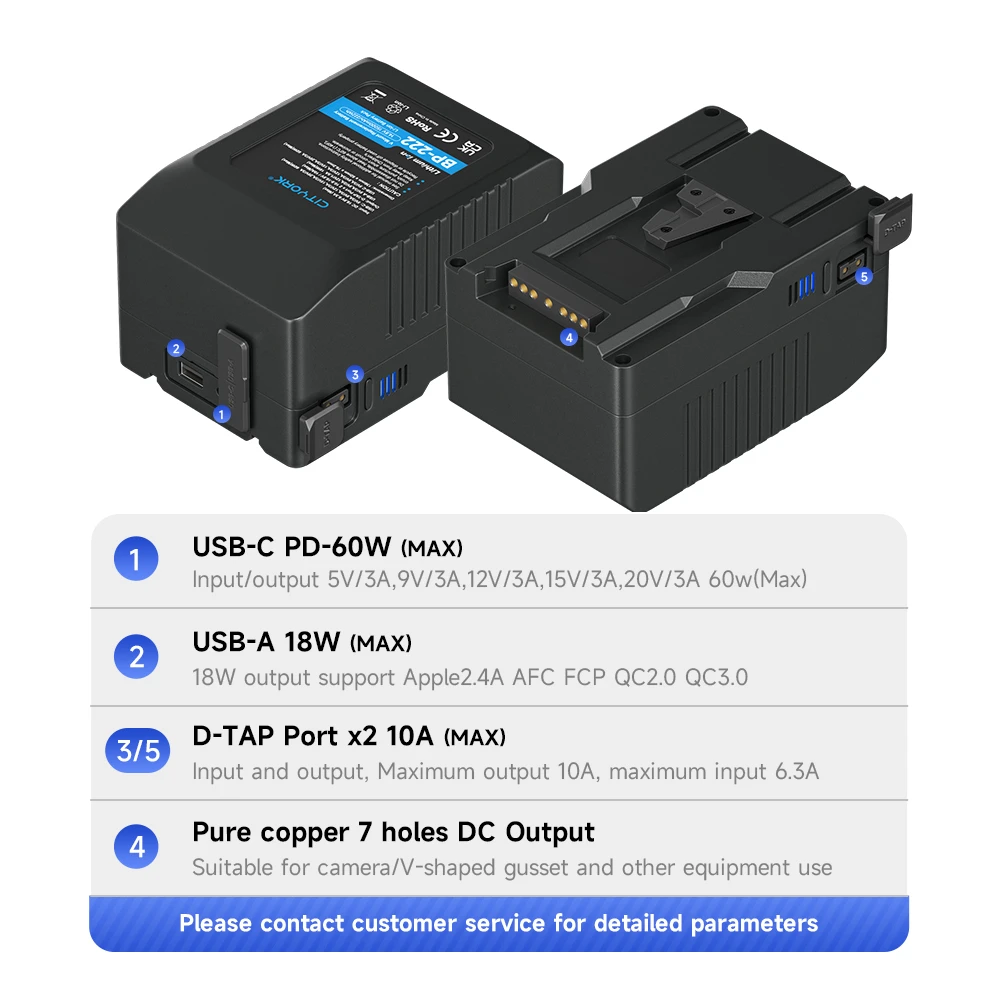 PALO V Mount Battery BP-222 15000mAh for Sony V-Lock BP Batteries Camcorder Broadcast LED Video Light Blackmagic URSA Mini Pro