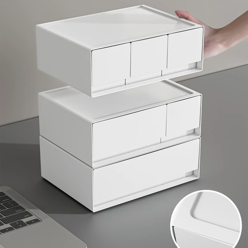 Stackable Desktop Storage Box Cosmetics White Drawer Jewelry Containers Plastic Organizing Box Sundries Stationery Organizer