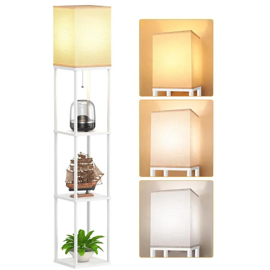 

Lamp with Shelves for Living Room White, Shelf Floor Lamp with 3 CCT LED Bulb, Corner Display Standing Column Lamp Etagere Organ