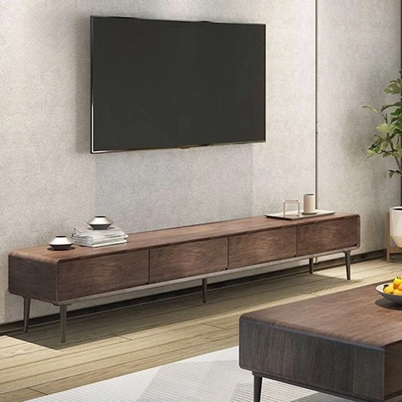 Solid wood narrow floor-to-ceiling TV cabinet room rounded corner walnut small wine cabinet minimalist