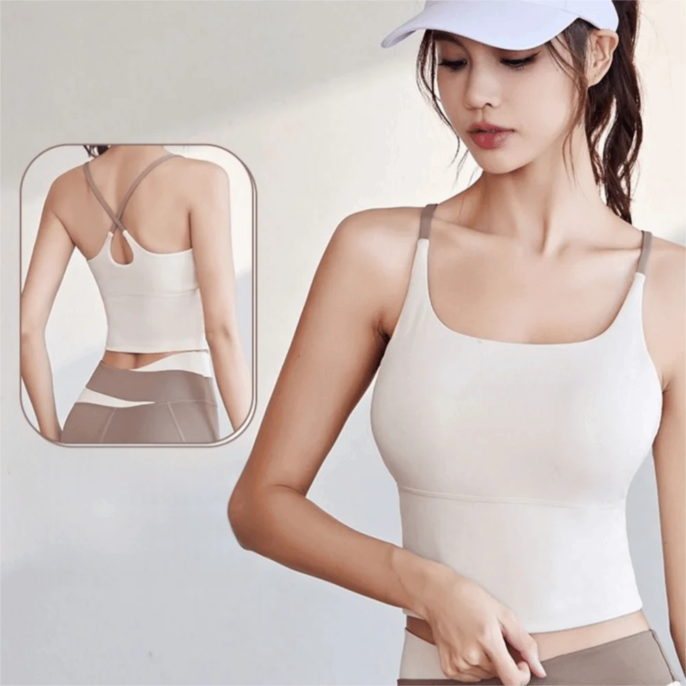 

Solid-color Nude Sports Vest Soft Fabric High-elasticity Fitness Sports Bra Crisscross Back with Breast Pads Fitness Underwear