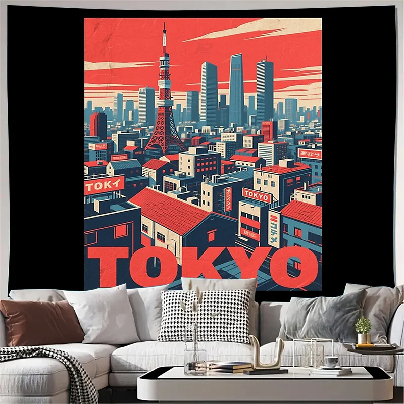 Japanese Tokyo Cityscape Tapestry Wall Hanging Anime Decor Room Aesthetic Japan Travel Gift Home Decor Vintage Wall Art