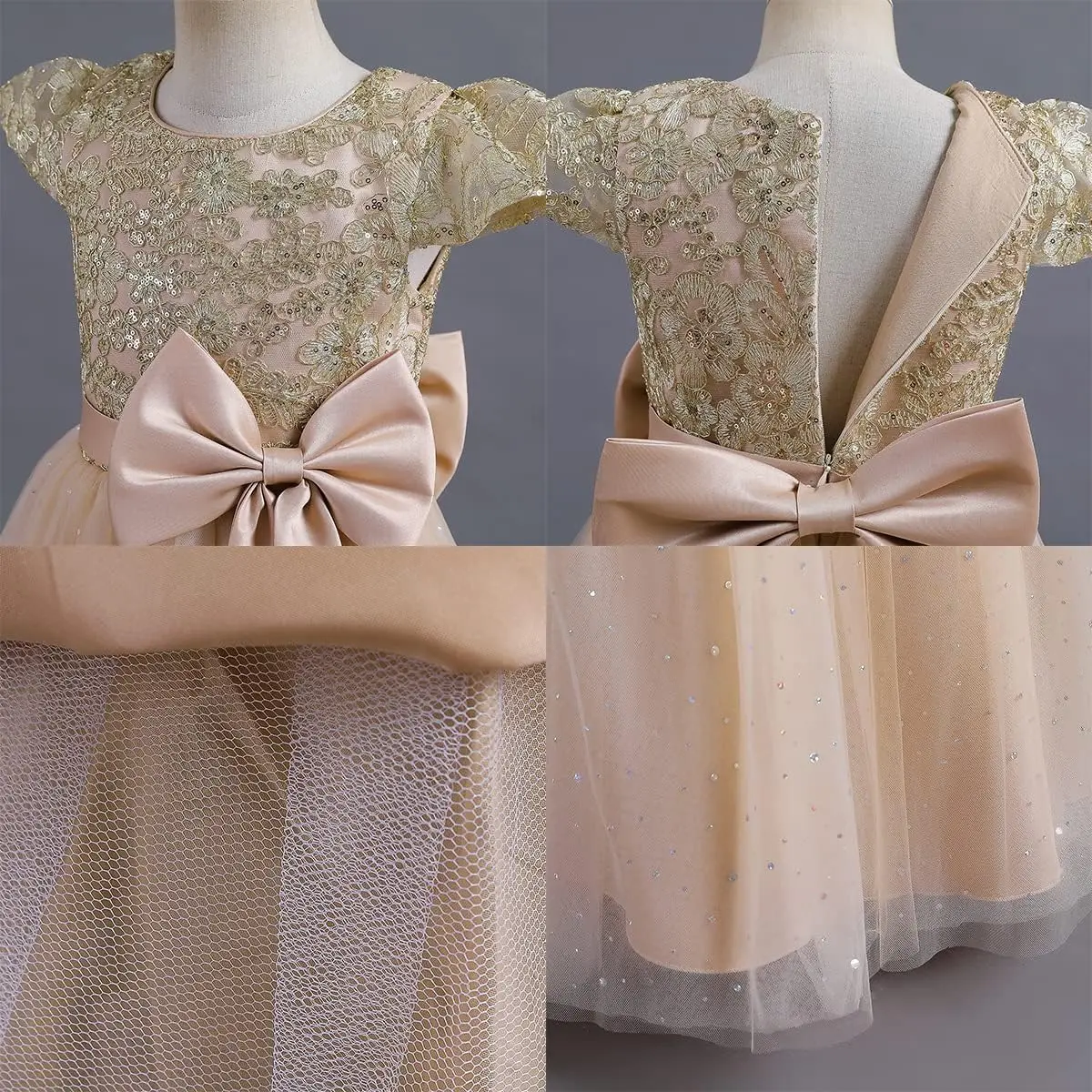 Кружевные платья с блестками для девочек-цветочниц на свадьбу, платье для первого причастия, детское пышное платье принцессы для торжественных вечеринок, длинные платья макси