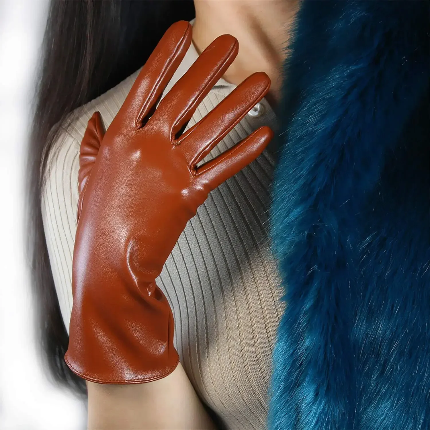 Women's Brown/Tan Gloves Faux Leather 28cm Arm Middle Long Unlined Cosplay Dressy Driving Fashion Stage Cosplay Costume Glove