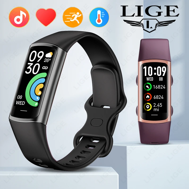 

LIGE New Fashion Bracelet Women Body Temperature Monitoring Sports Fitness Smart Watch Waterproof Men Smartwatch Laides