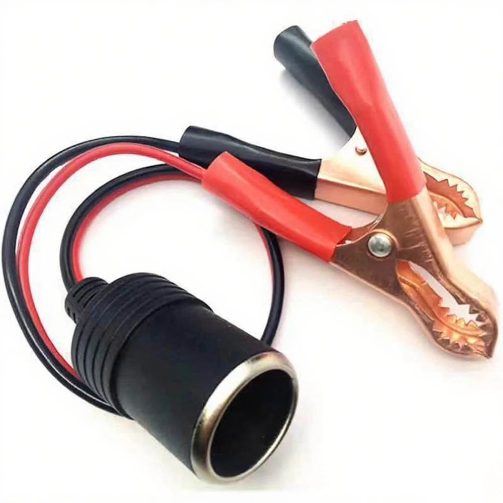 Portable 12V 50A Battery Clamp Adapter with Female Socket and Copper Plated Crocodile Clips for Car Accessories