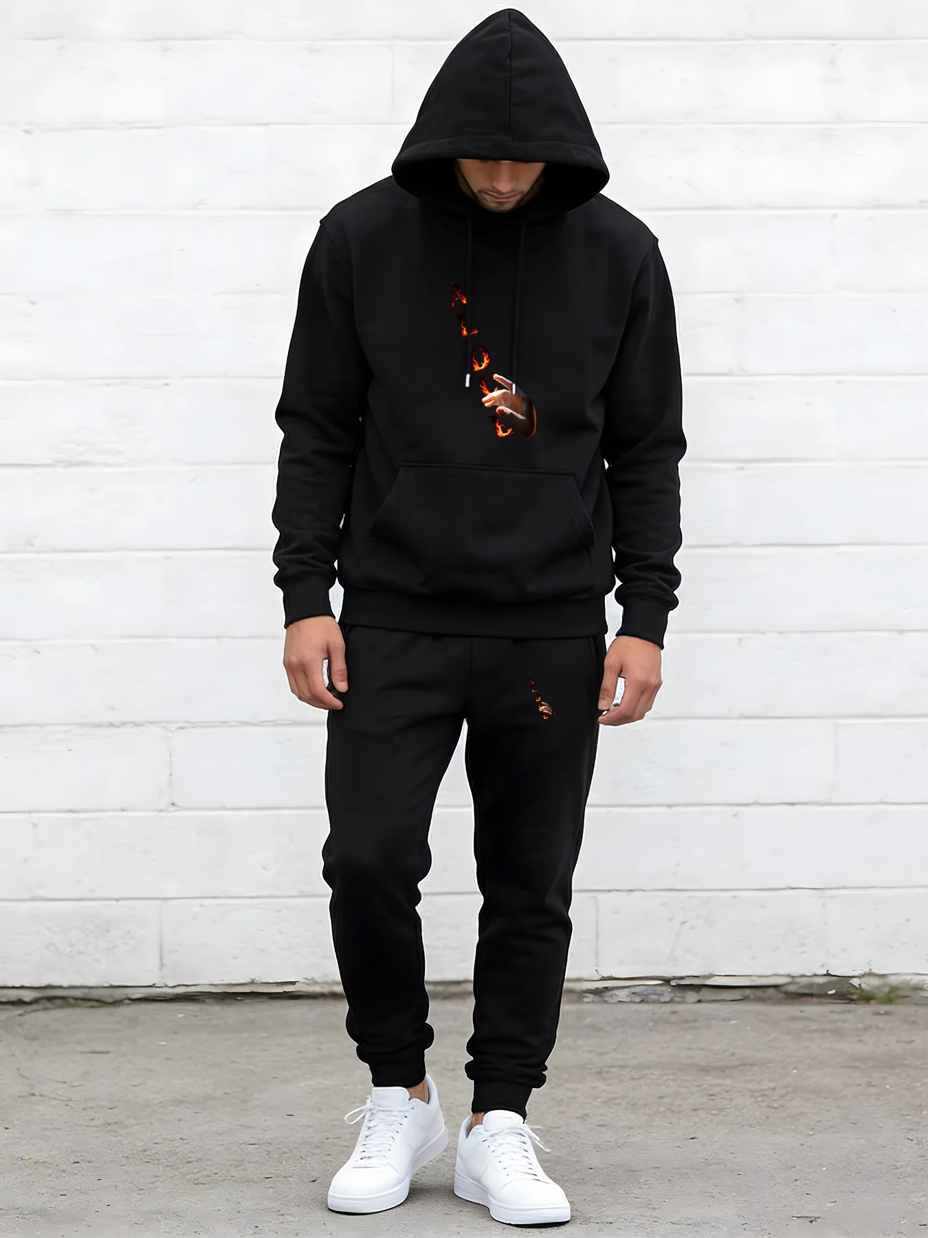 Men's Stylish 2-Piece Tracksuit, Hooded Sweatshirt & Sweatpants Set, Soft Fleece Lined, Warm Autumn Winter Casual Sport Outfit