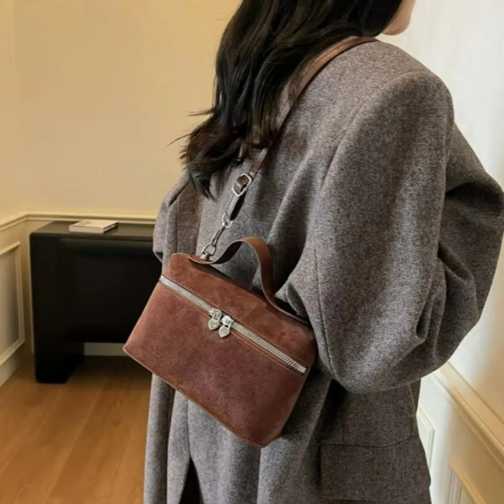 Casual Autumn Winter Matte Crossbody Bag Textured Box Design Shoulder Bag Suede Pure Color Evening Bags Women Handle Bag