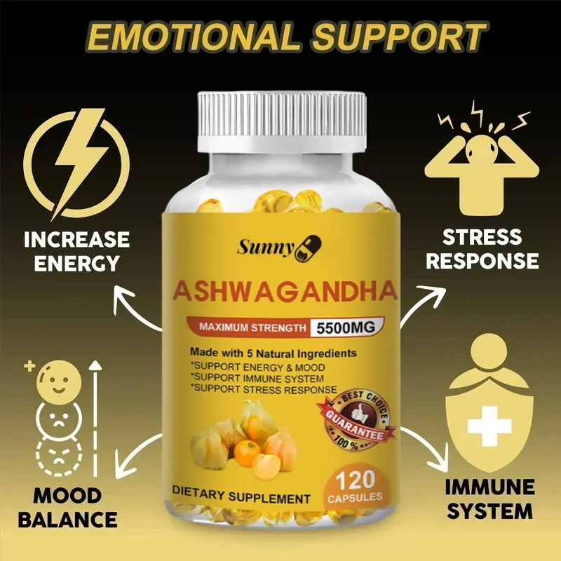 Ashwagandha Supplement Capsules - High Strength Extract - Relieves Stress and Anxiety, Helps Mood, Immunity, Energy