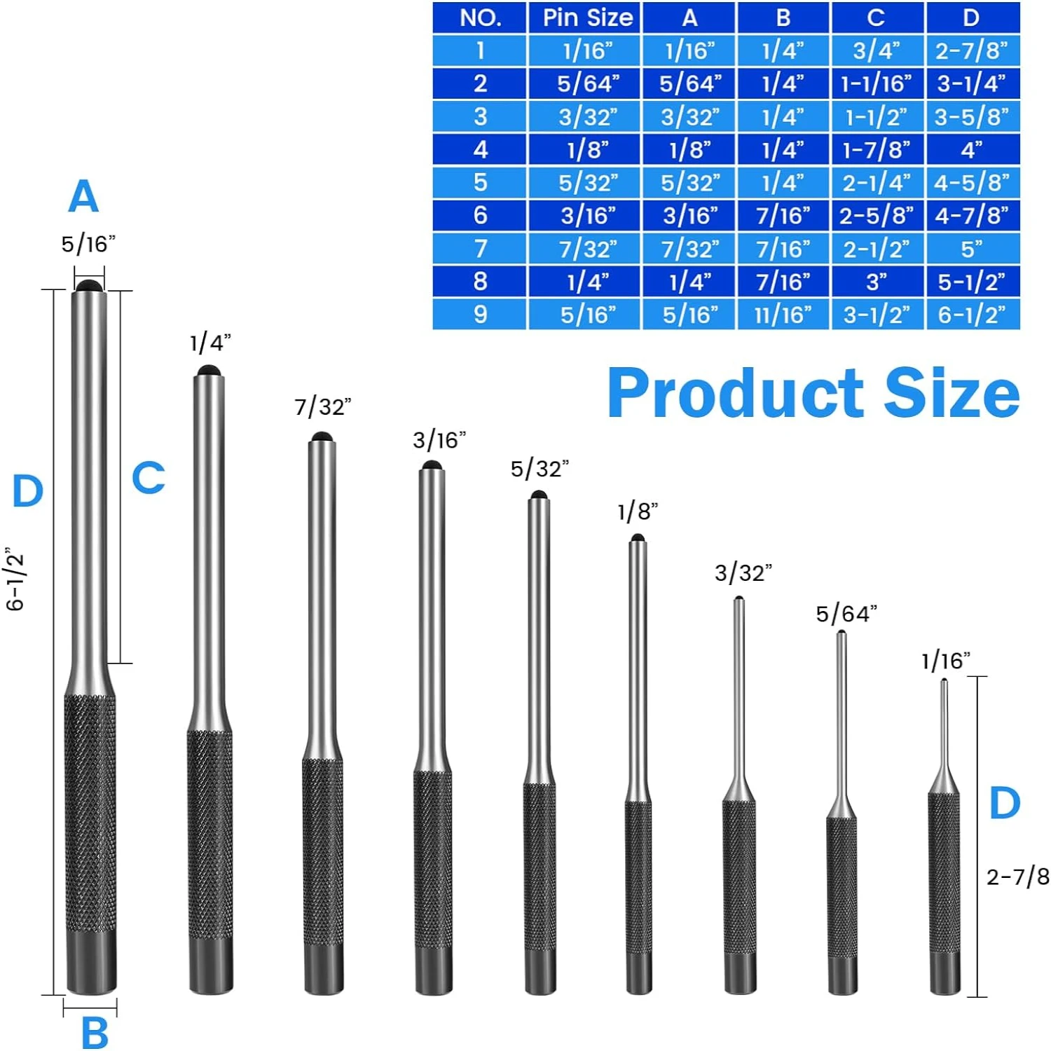 Perfect for various repair tasks, this versatile and durable Multi-Size Steel Roll Pin Repair Kit includes 9 handy pieces, a Ham