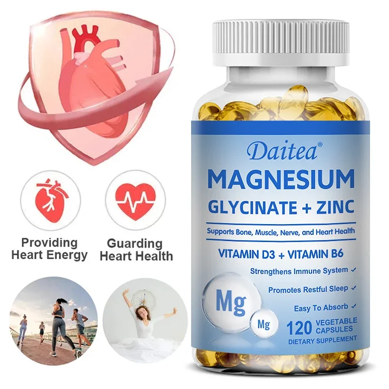 Daitea Magnesium Glycinate & Zinc Dietary Supplement - Bone, Nerve, Immune Support - Suitable for Men and Women